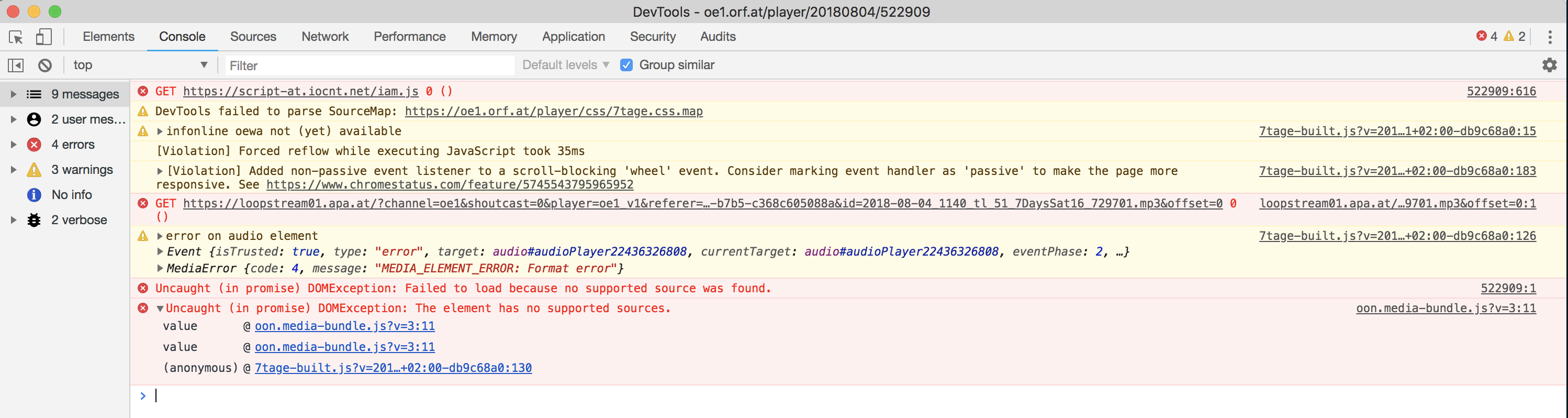 Ö1 7 Tage JavaScript Errors