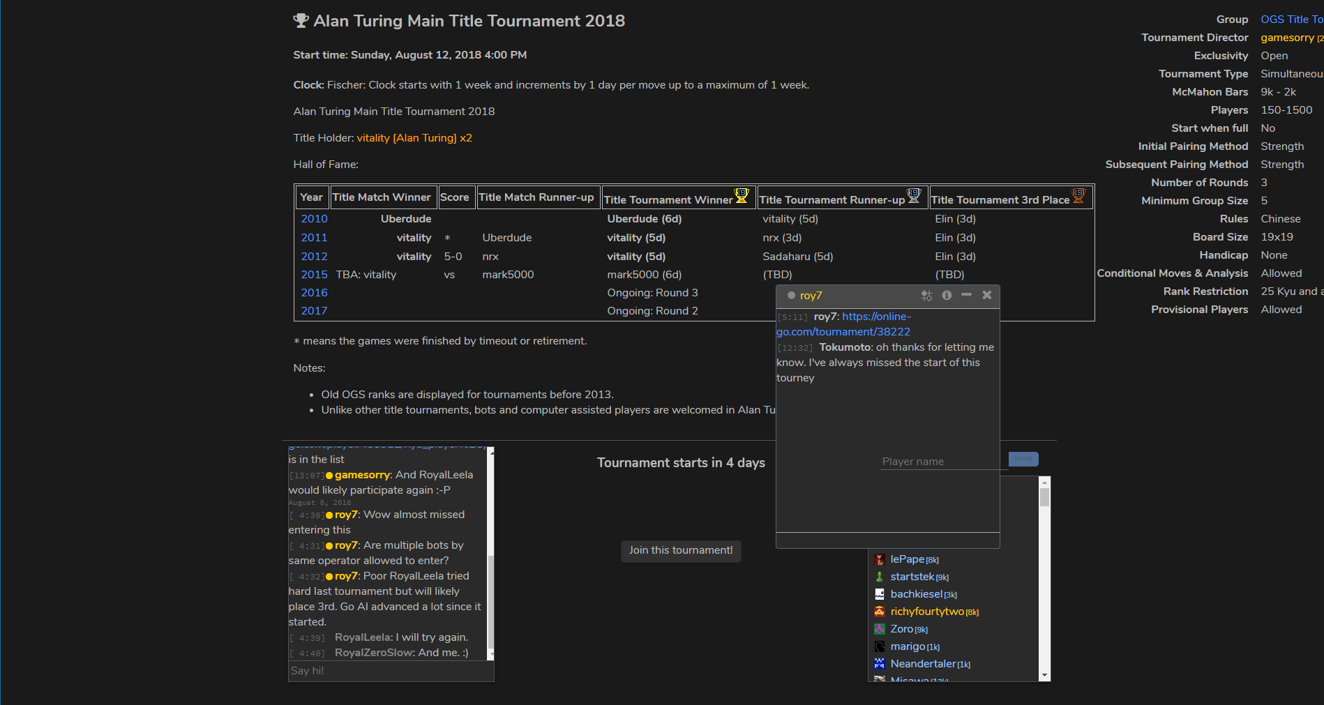 buggy tournament page