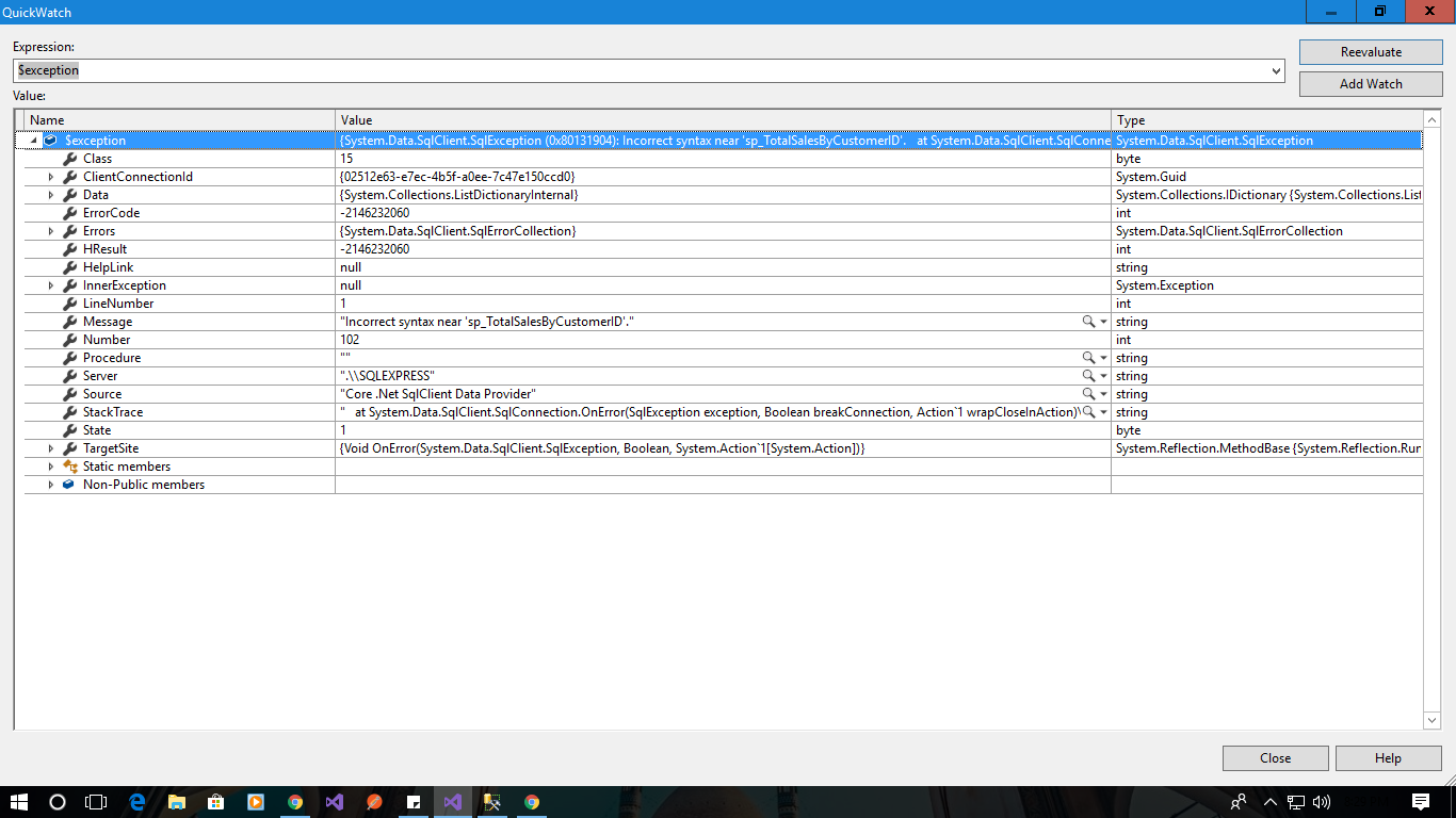 stack trace messages