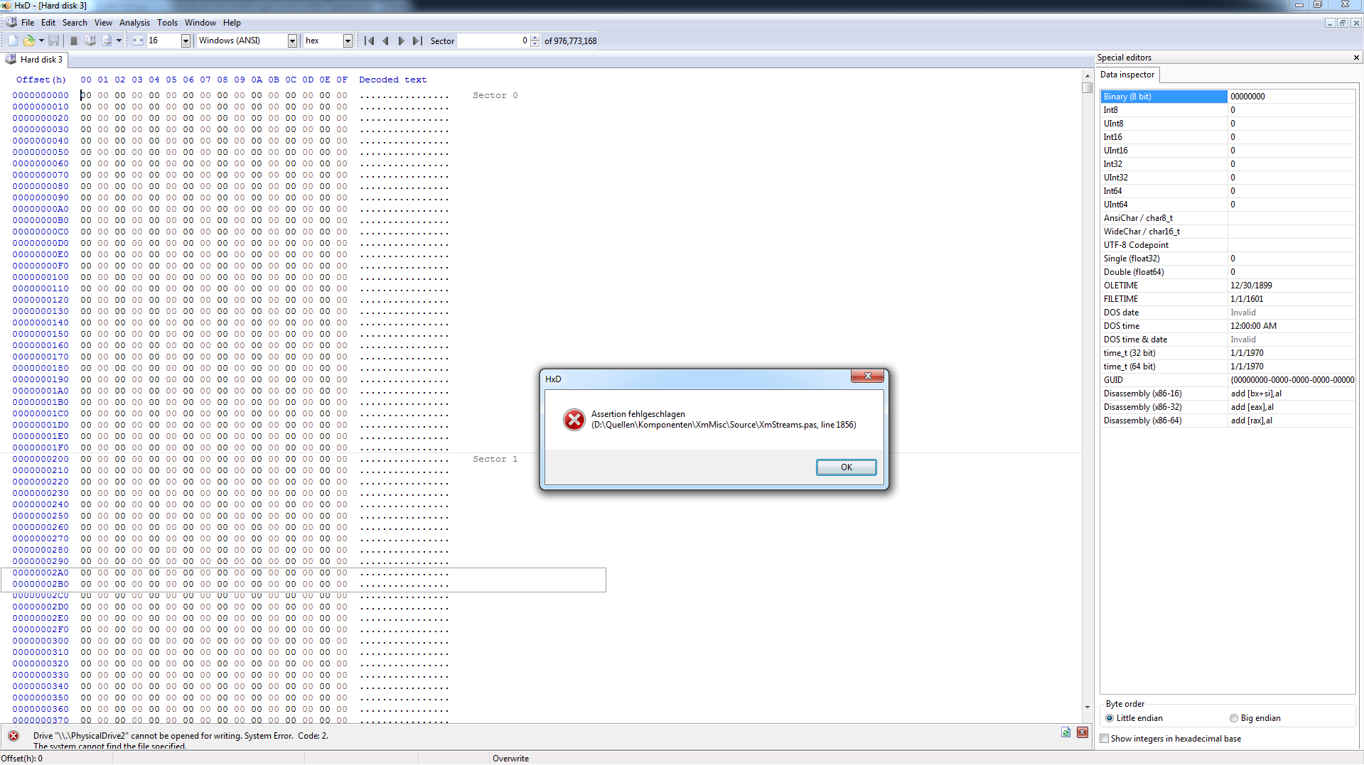 hxd assertion failure