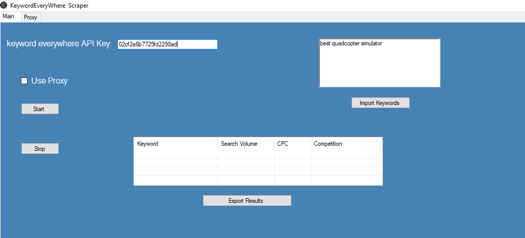 keyword tool screeenshot