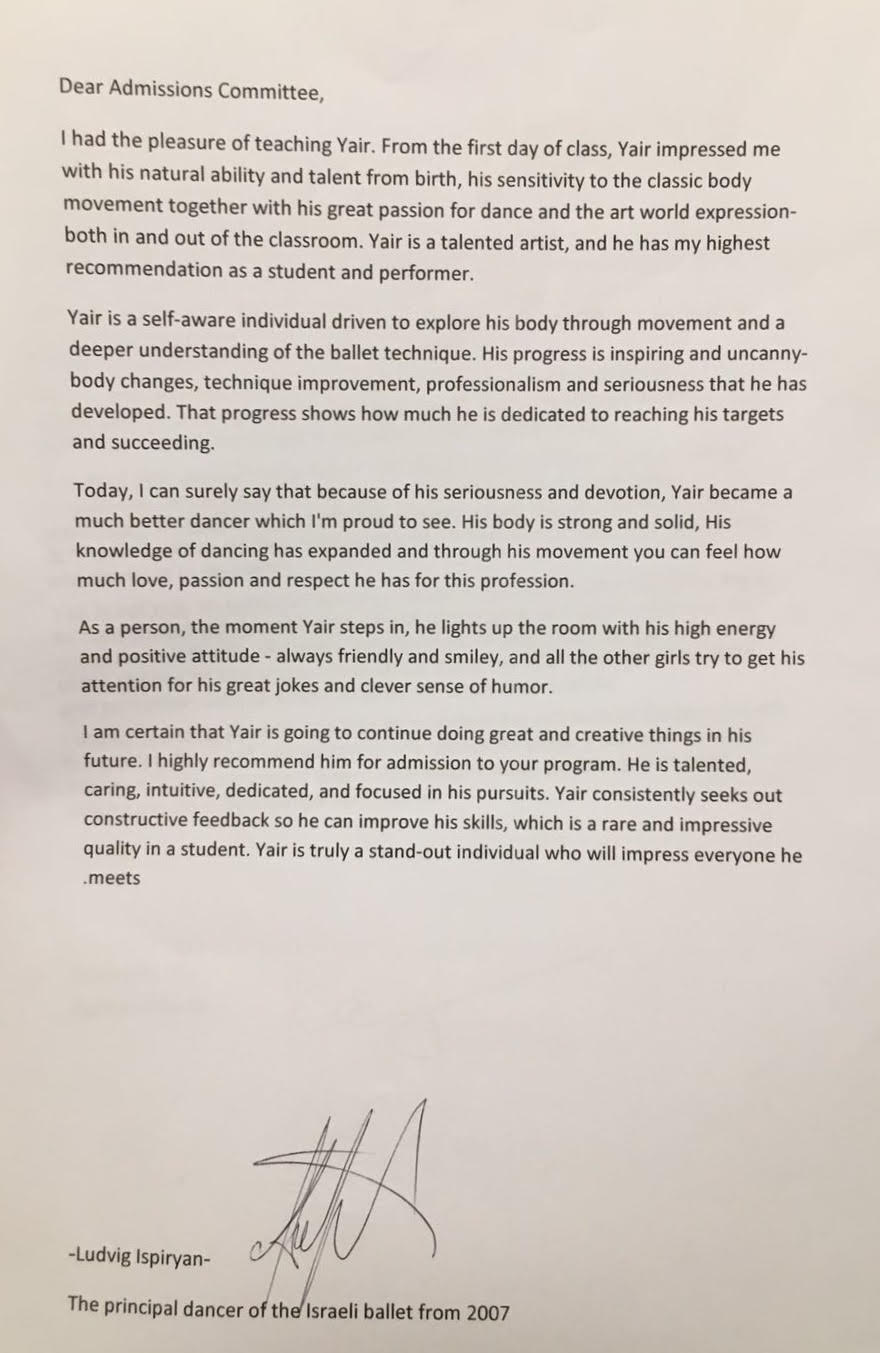 dencer recommendation letter