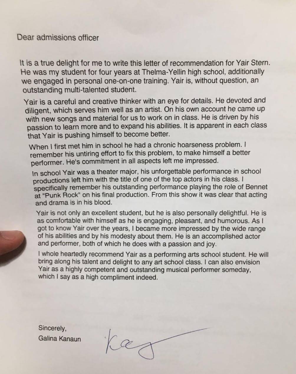 A letter of recommendation