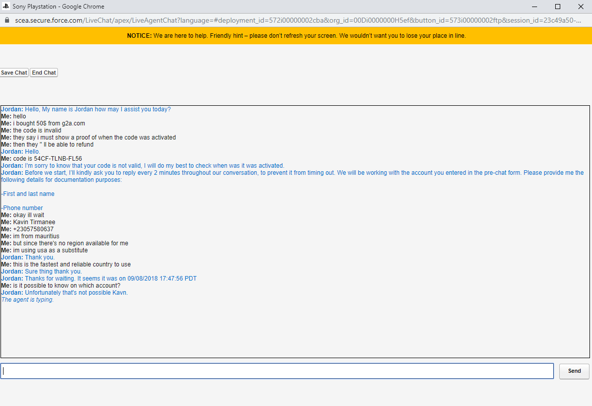 Playstation Live Chat