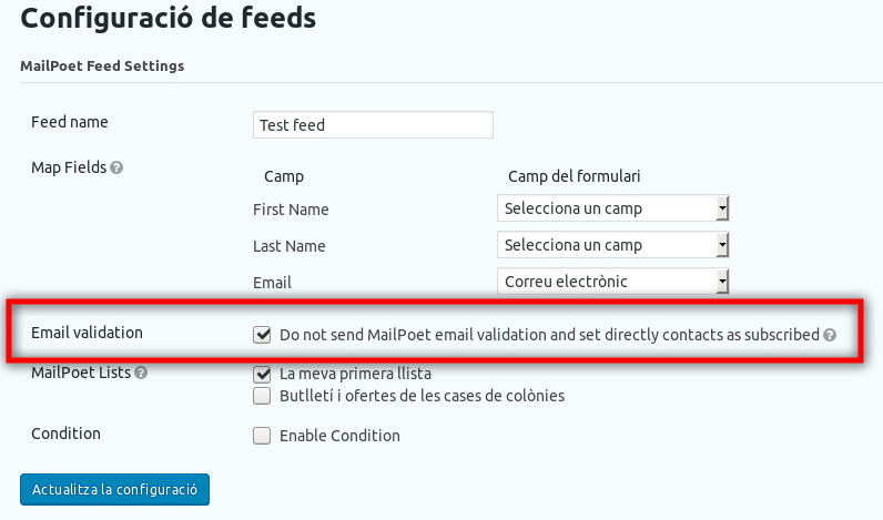 Screenshot of feed configuration with new option