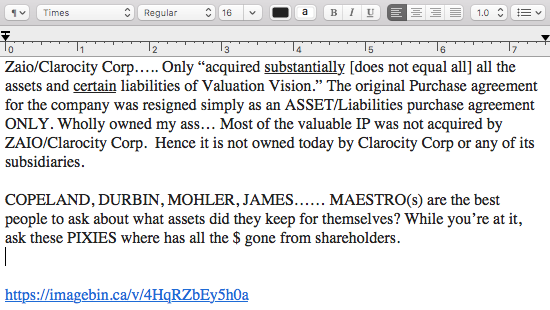 ZAIO / CLAROCITY CORP VALUATION VISION IP ASSET LIABILITIES PURCHASE AGREEMENT