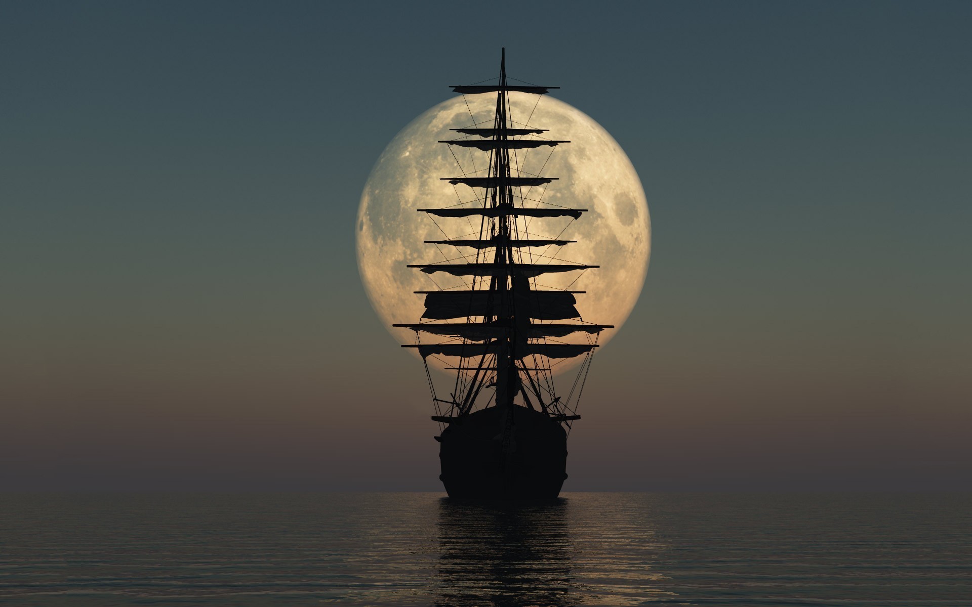 Ship in full moon