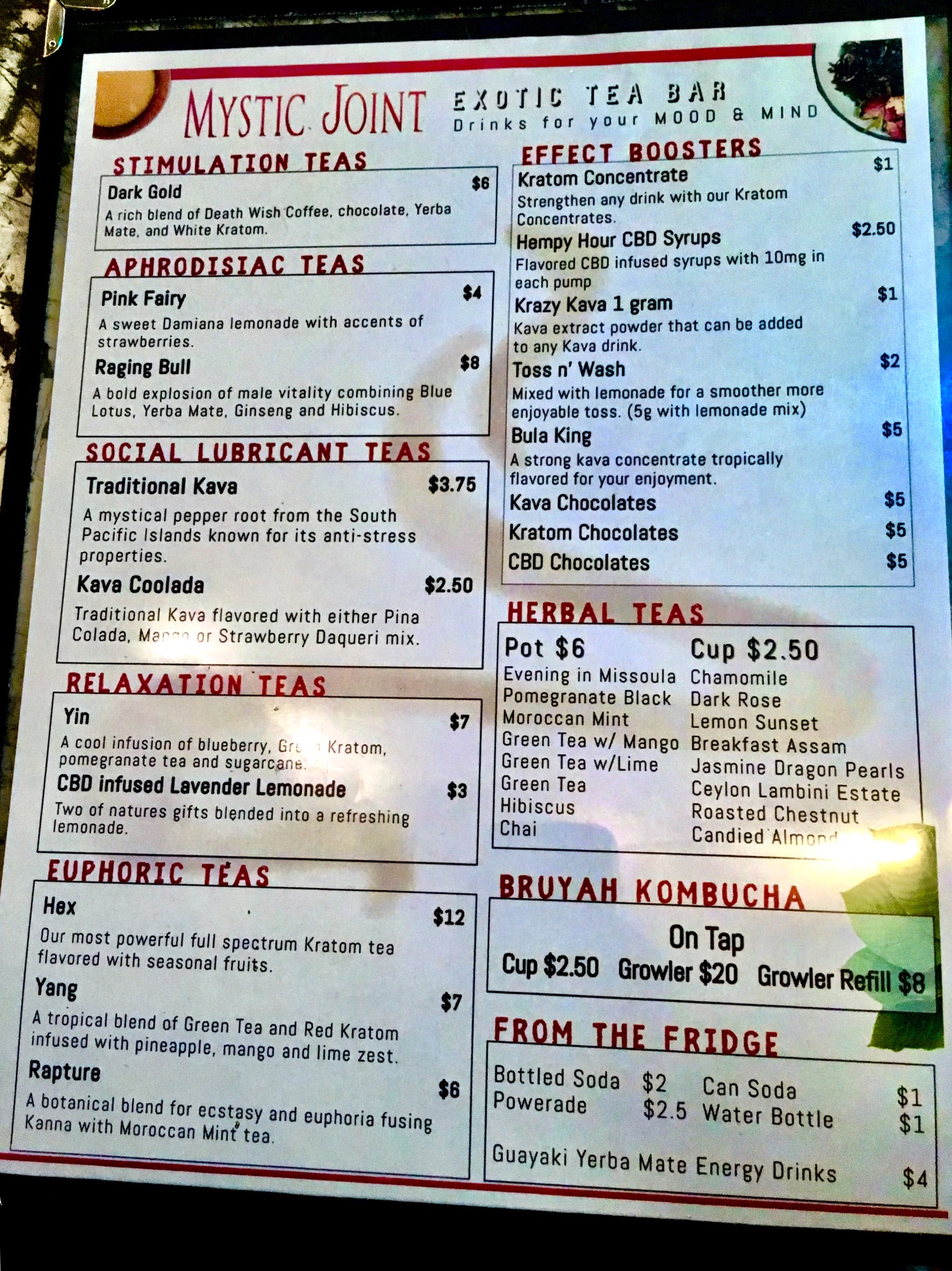 Mystic Joint Menu