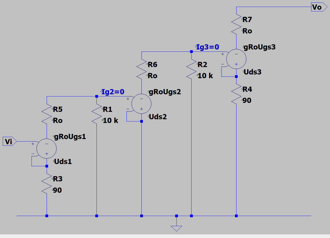3 mosfets circuit voltage source representation