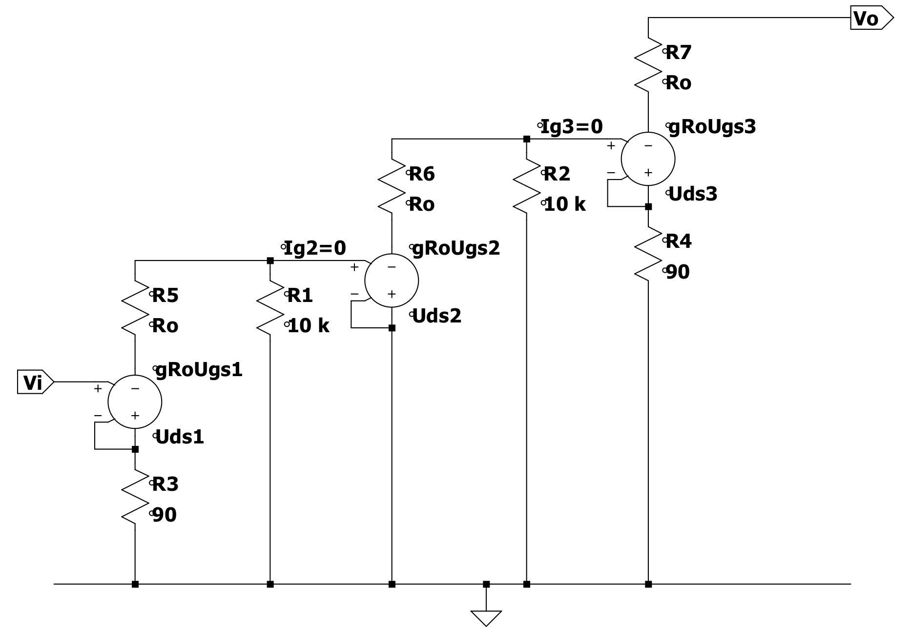 3 mosfets circuit with voltage source representation