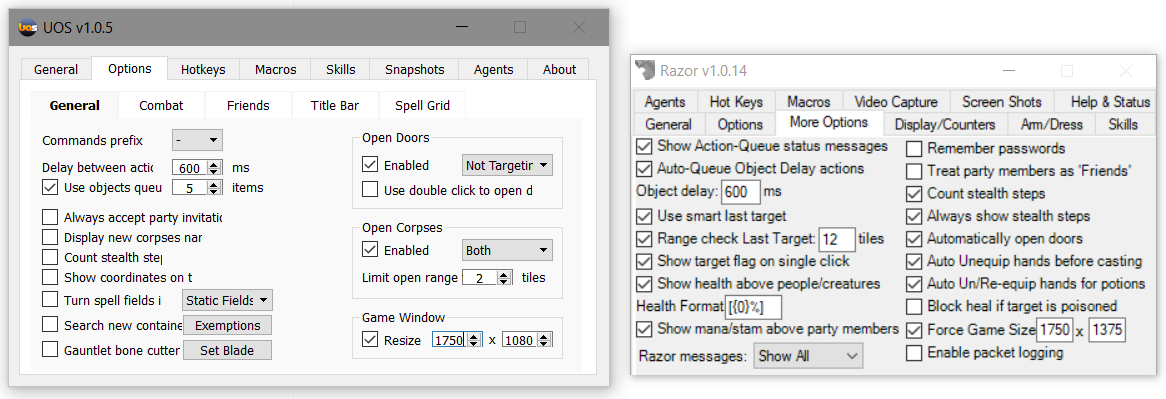 Steam vs Razor Game Window