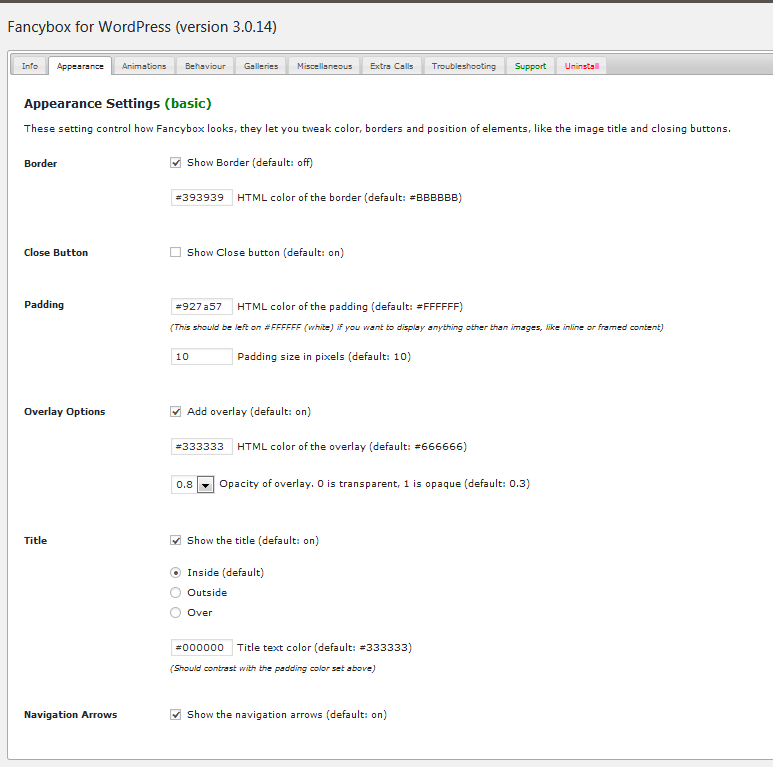 Fancybox Settings