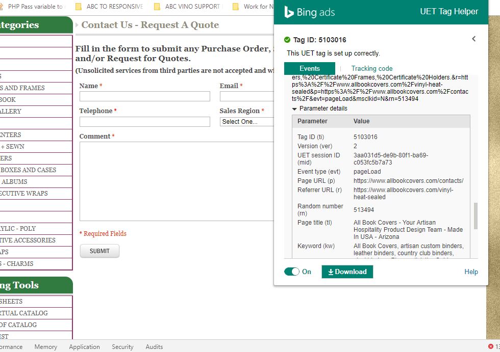 capture referring pages from the tags