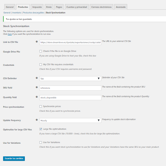 Stock Syncronizer - Settings