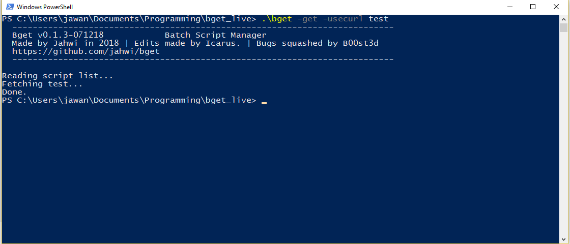 Bget Powershell screenshot