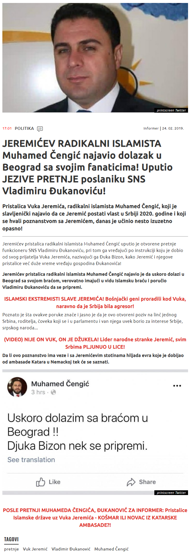 JEREMIEVRADIKALNIISLAMISTAMuhamedenginajaviodolazakuBeogradsasvojimfanaticimaUputioJEZIVEPRETNJEposlanikuSNSVladimiruukanoviu-Informer.png