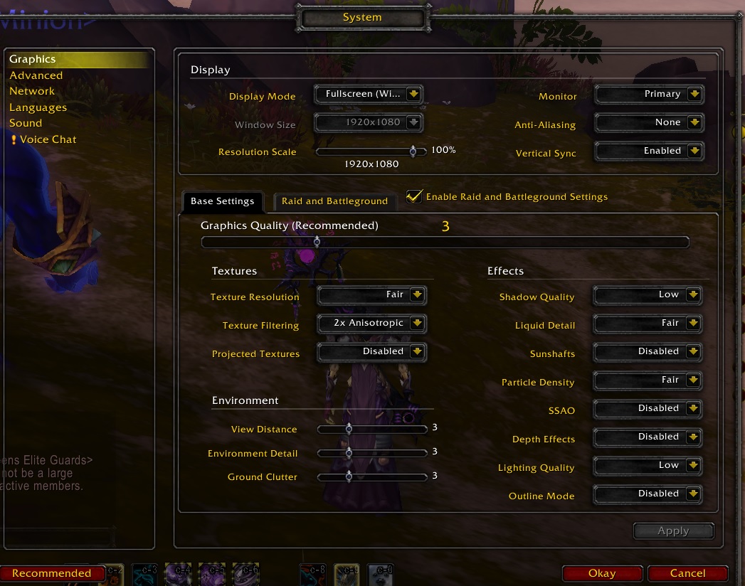 default wow settings