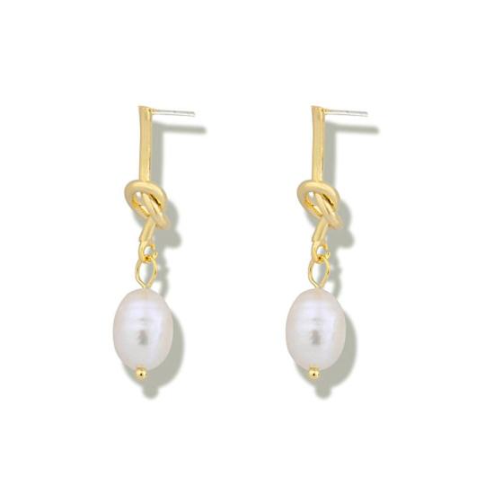 Gold Knot Pearl Earrings