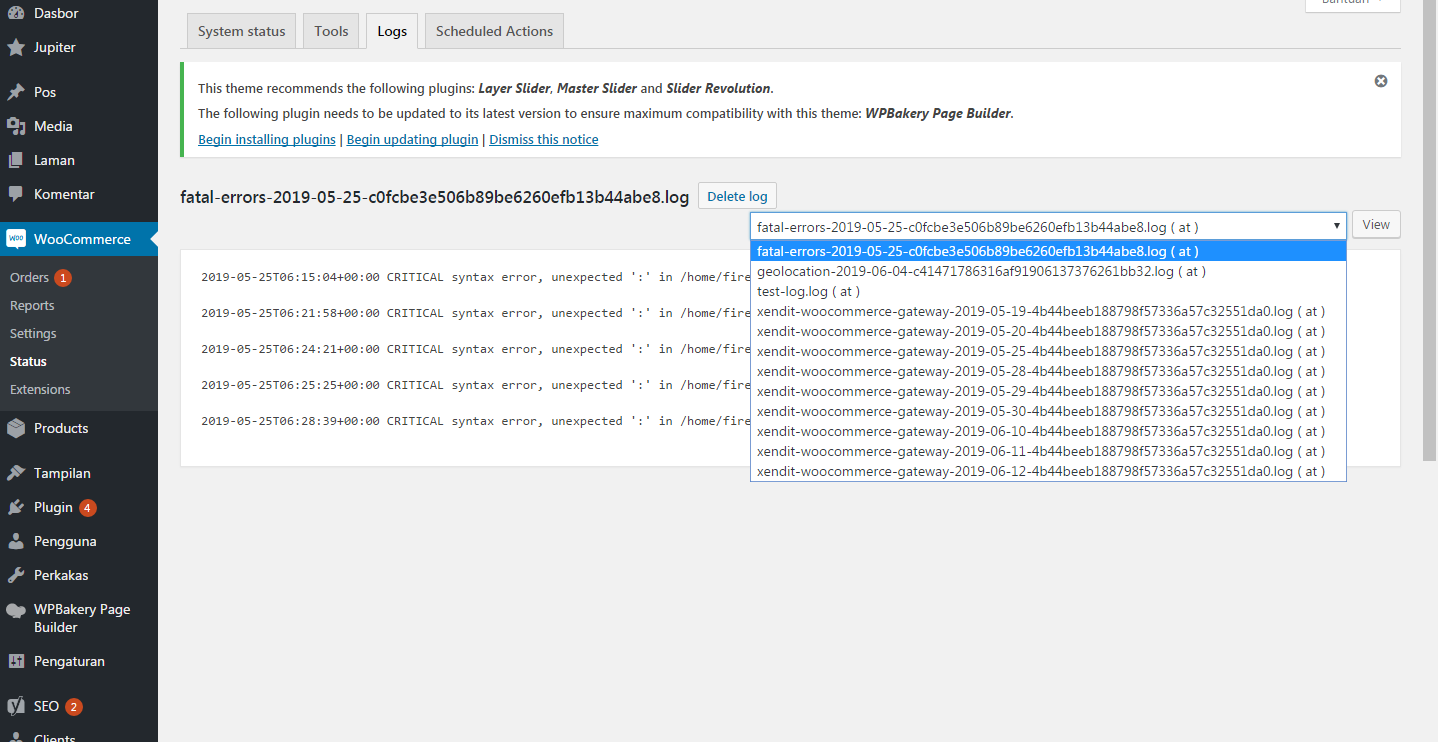 error not detected on woocommerce
