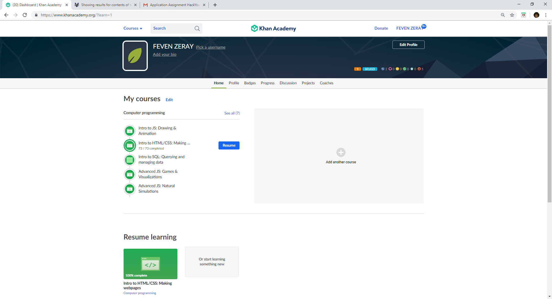 Khan Academy Assignment Screenshot  Feven