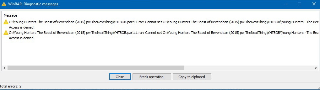 WinRAR Diagnostic Message