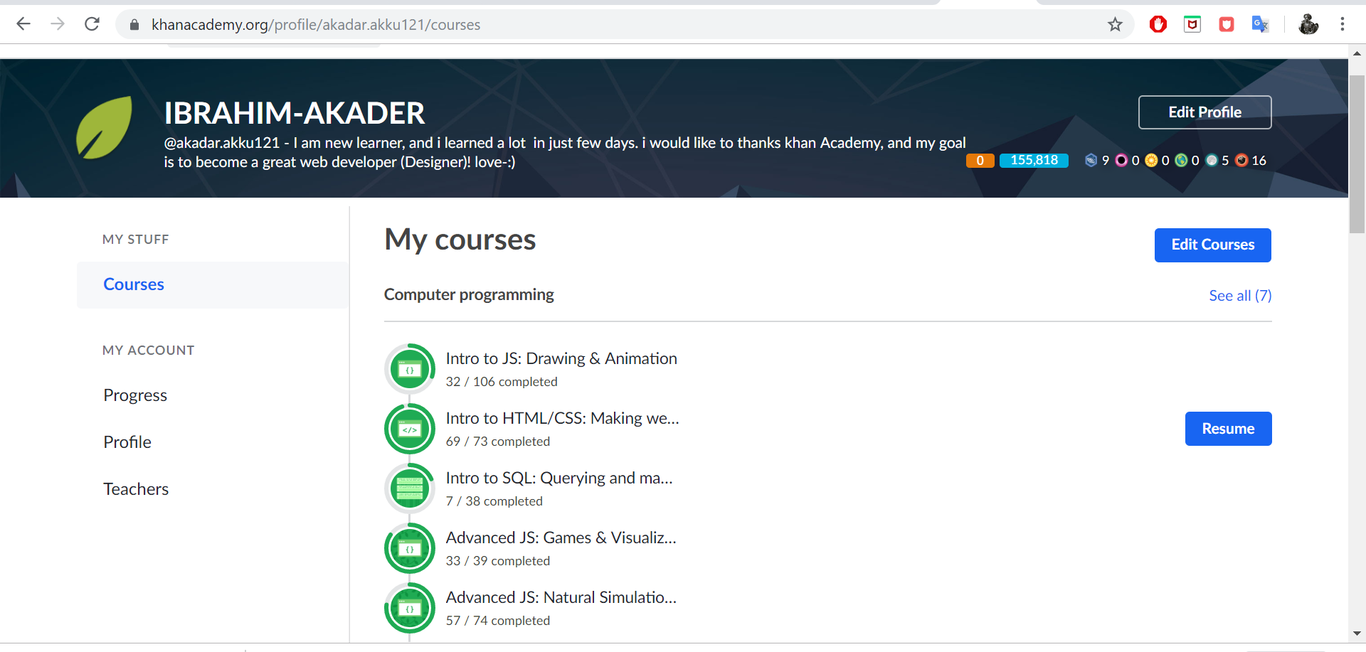 My exercise in khan Academy