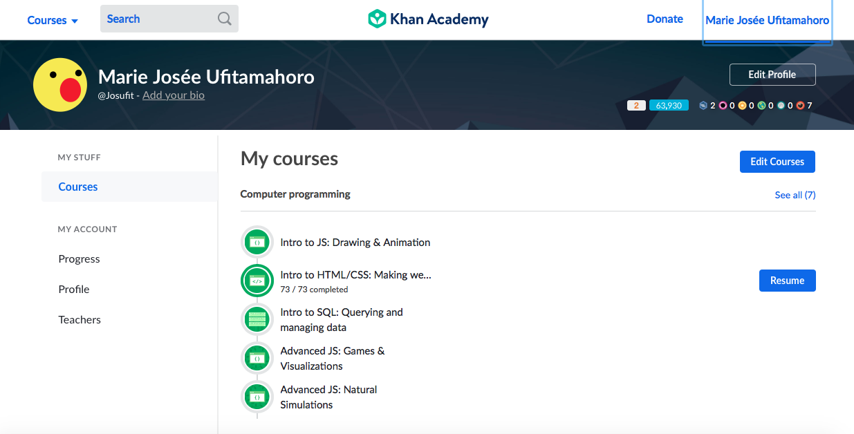 Screen Shot KhanAcademy completion