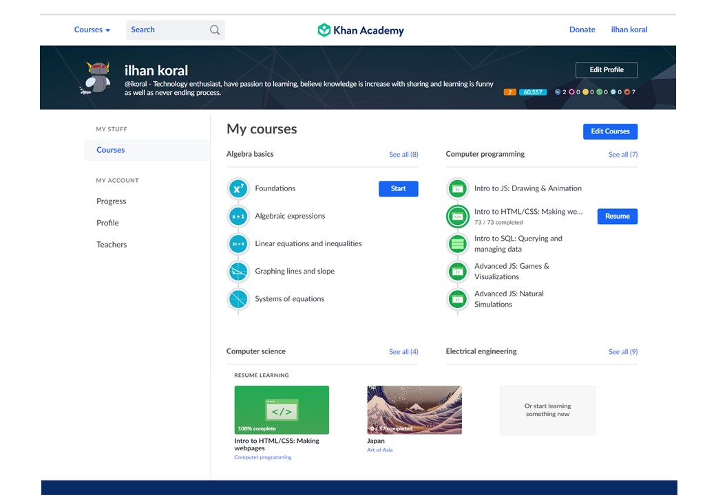 Khan Academy Progress