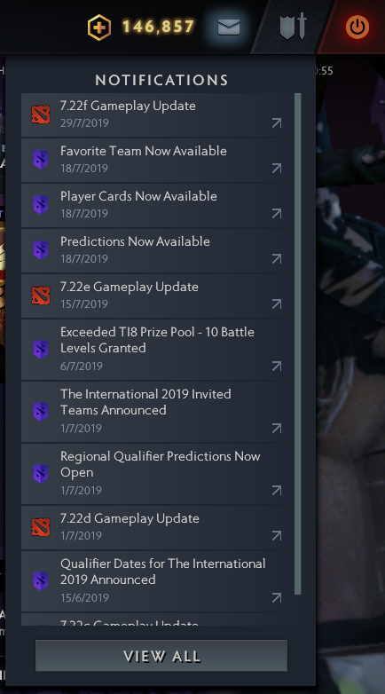 Dota 2 Notifications Panel