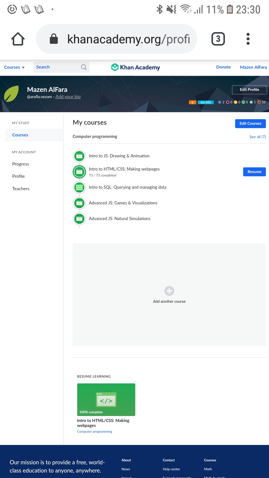 Screen shot / HTML/ CSS course
