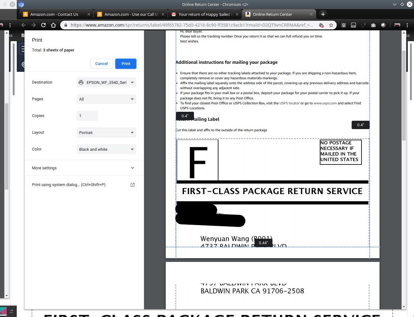 Amazon Return Label
