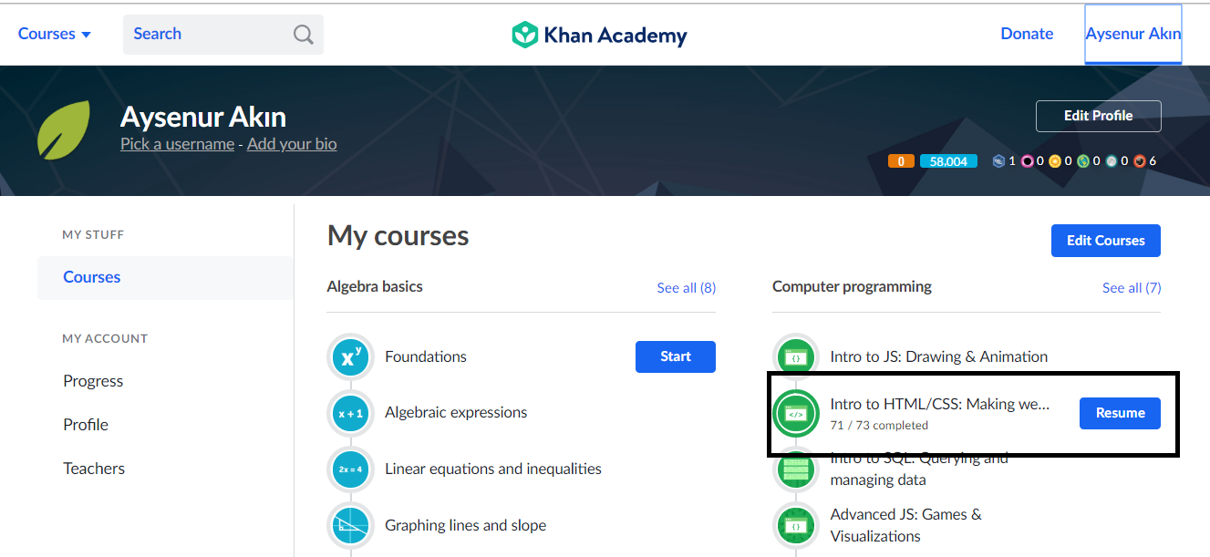 Khan Academy Online Course