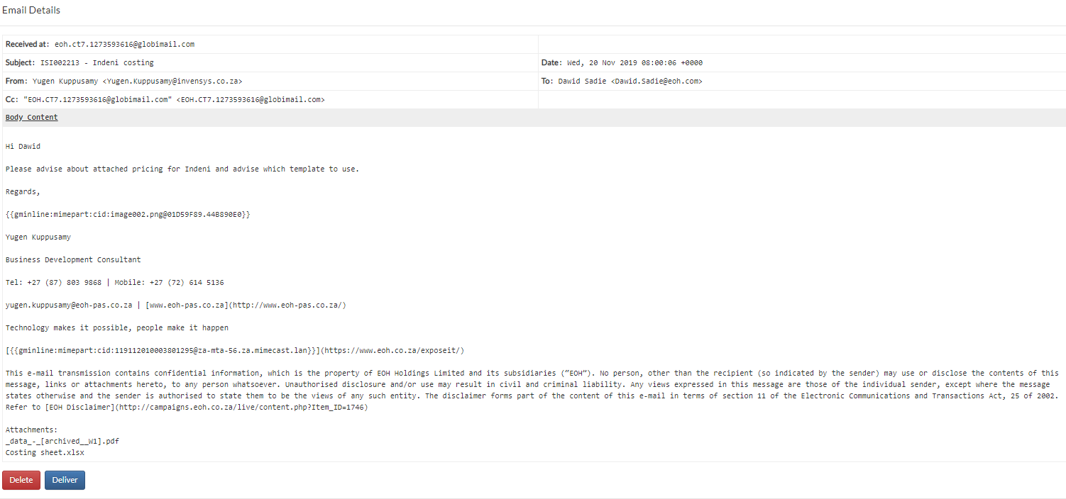 Email in Quarantine