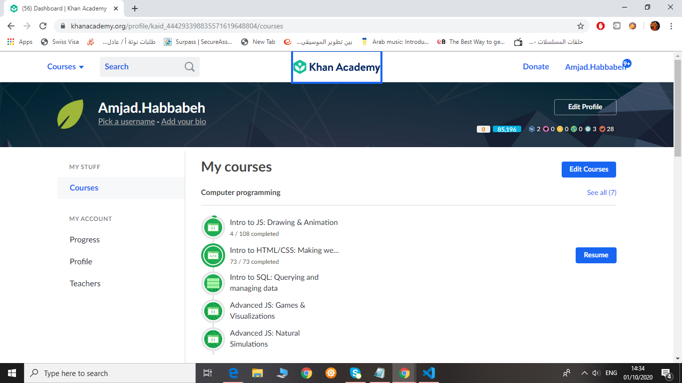 khan academy course completed