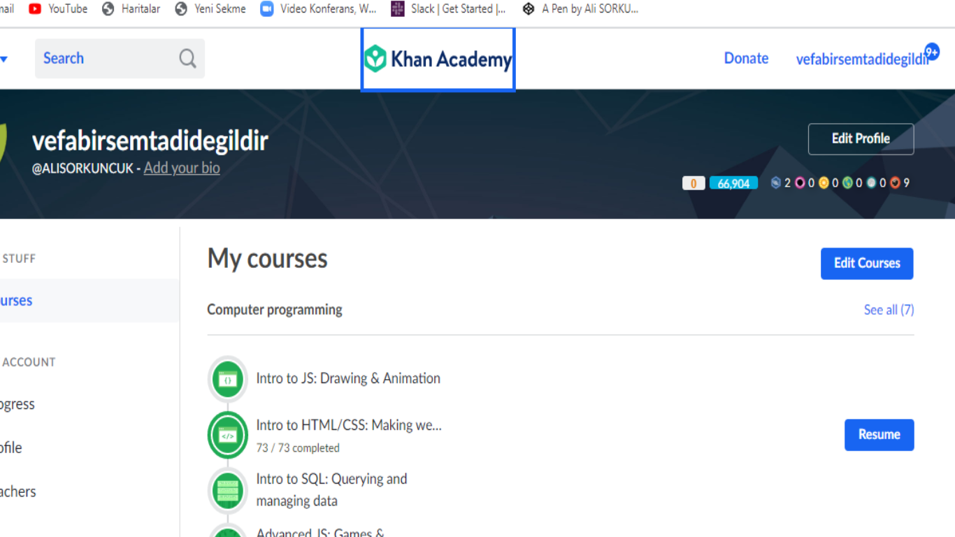 Khan Academy My Page