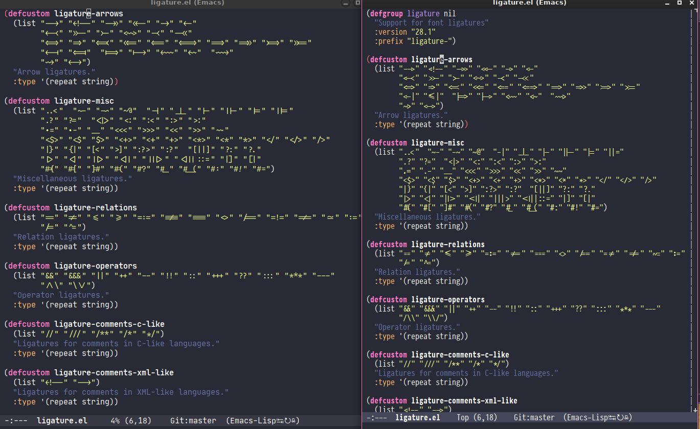 Ligatures in emacs