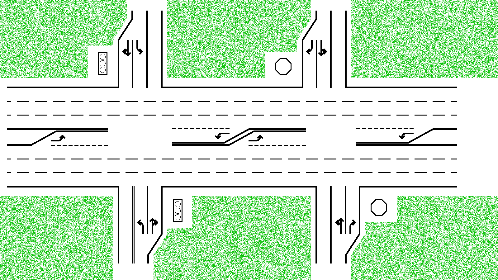 TWO-WAY MAJOR STOP SIGNS.