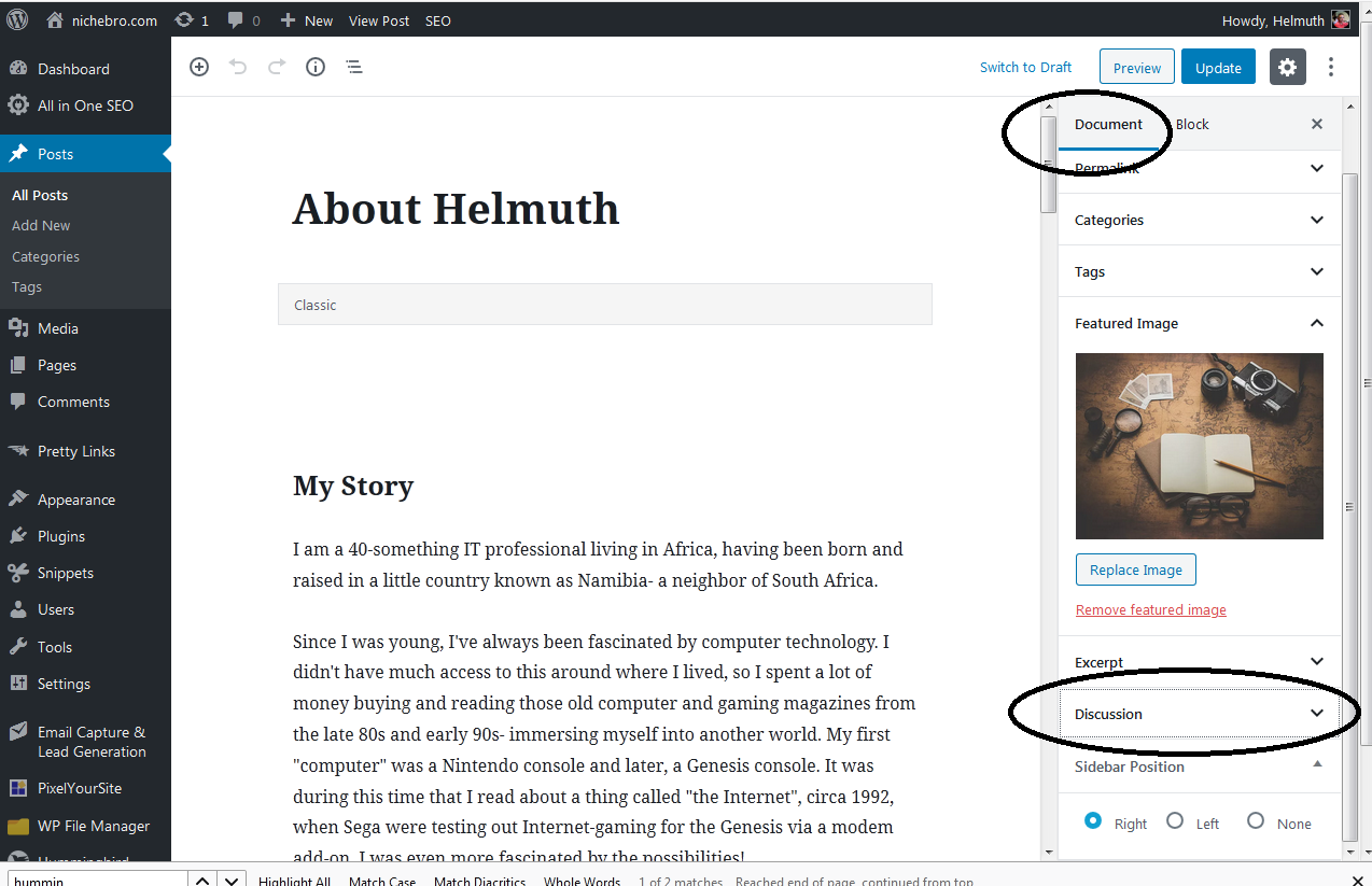 Wordpress - Discussion option