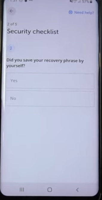 Save the recovery phrase by yourself