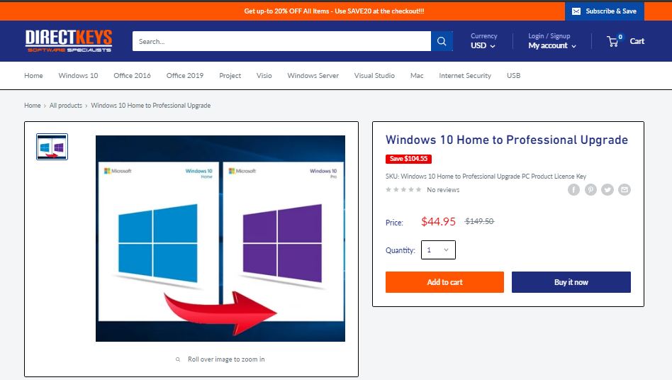 Upgrade windows 10 home to pro key