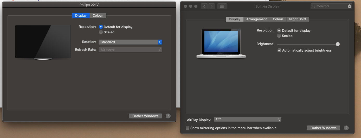 screenshot display settings