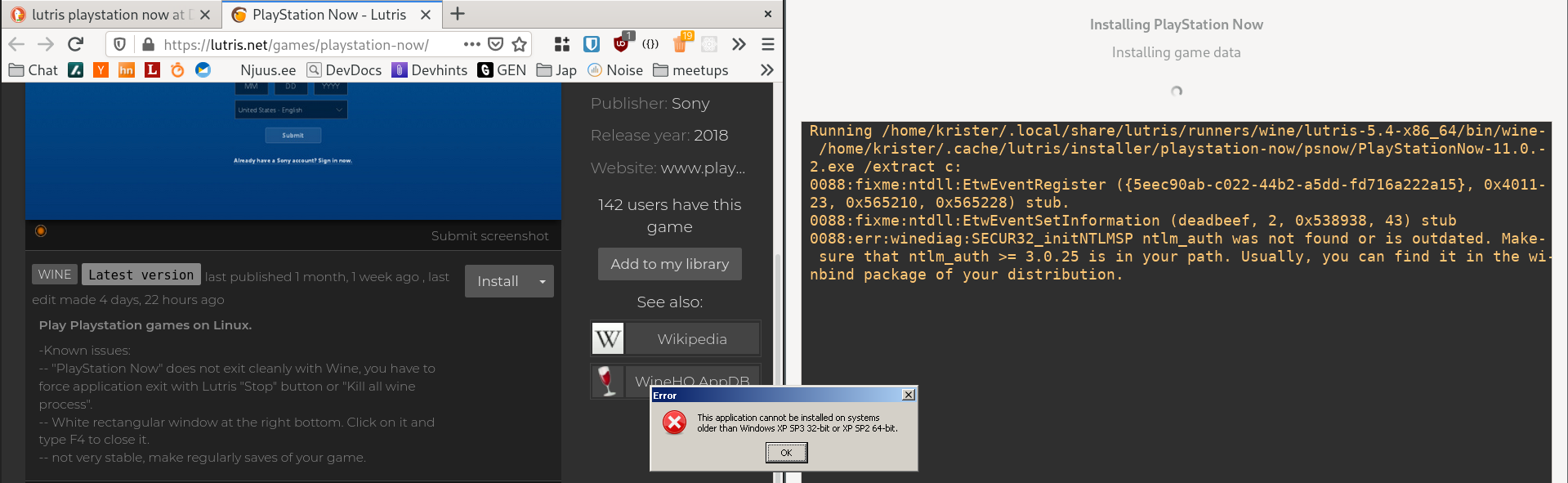 lutris PS error