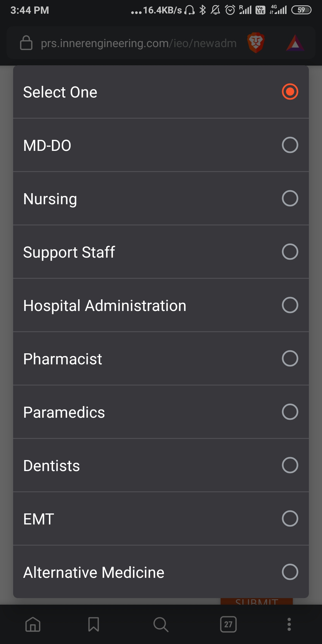 Options in online ieo registration form