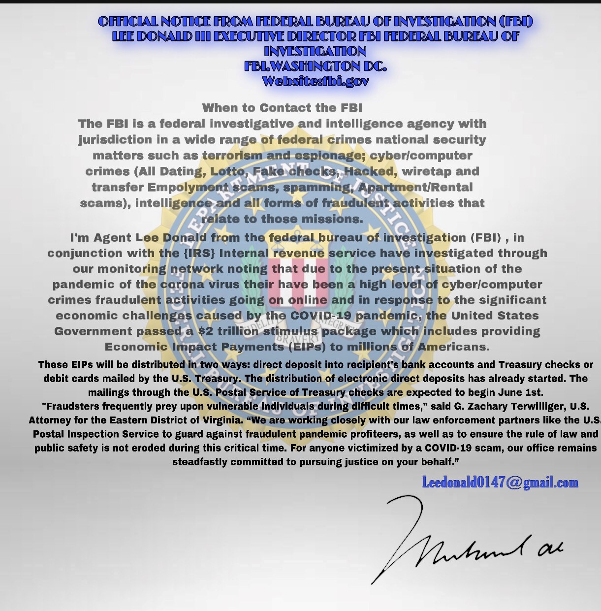FBI FRAUD AND SCAM INTELLIGENCE UNIT