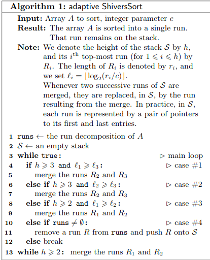 Adaptive shiver sort