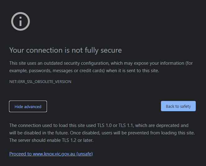 Knox City Council Website TLS Error