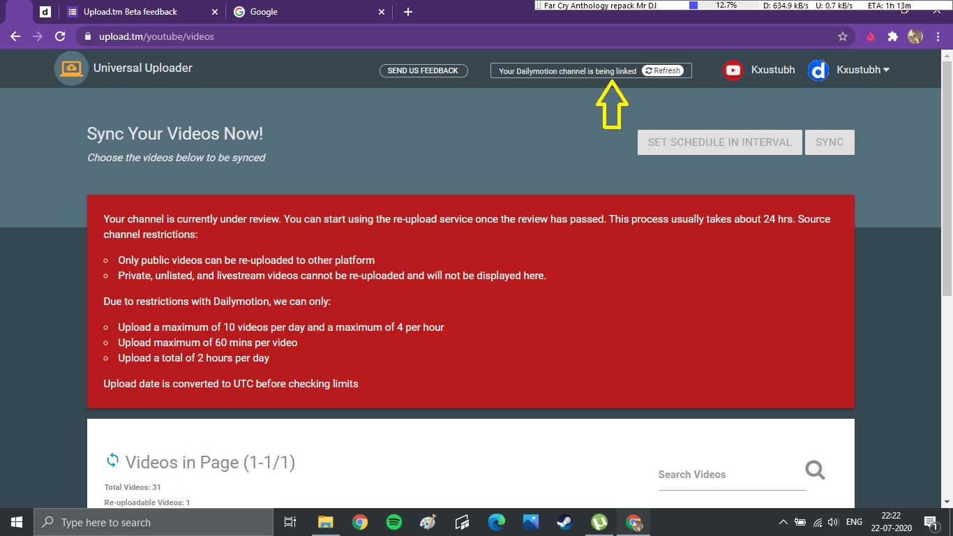 Error - Dailymotion linking failed