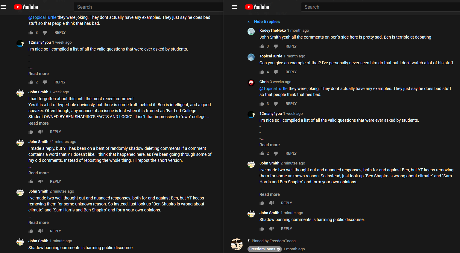 YT Shadow Banning Comments