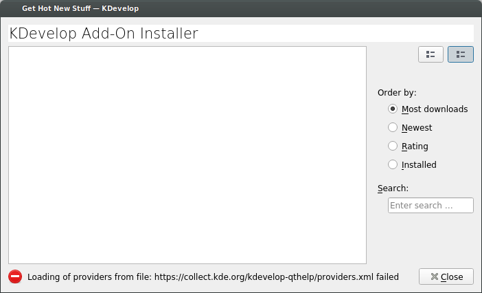 KDevelop Add-On Installer error message