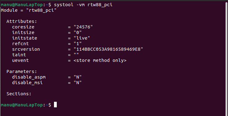 systool -vm rtw88_pci